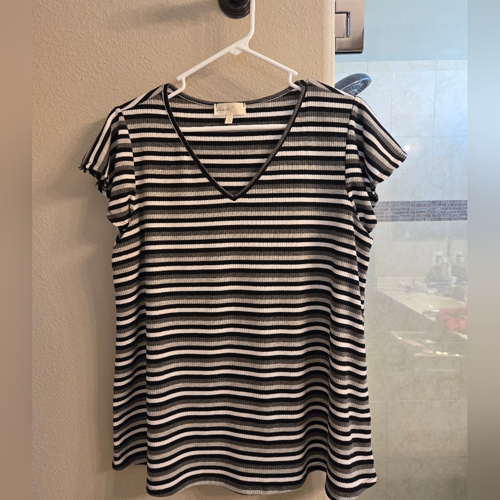 Black & Gray Striped Top